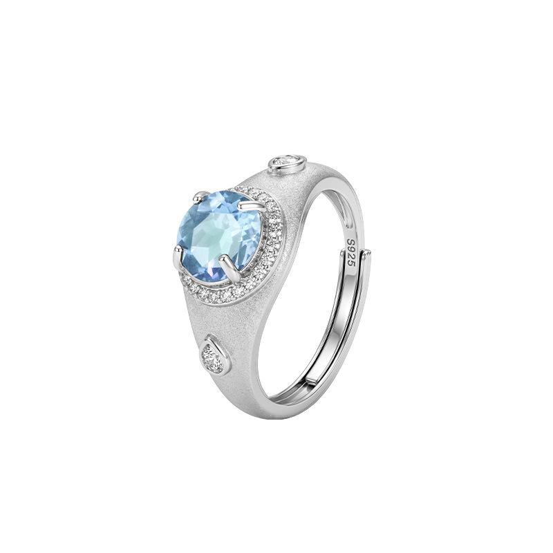 Natural colored treasure ring s925 silver brushed craft inlaid with olivine crystal stone light luxury niche gift for girlfriend