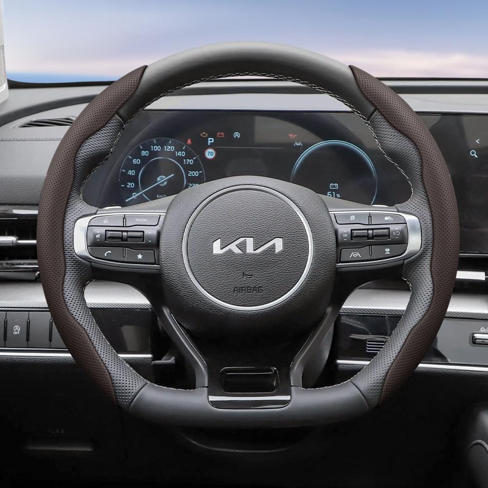 KWTU7 Suitable for Kia Breathable Leather Steering Wheel Cover Segmented Ceed Picanto Sportage optima Ev3 Rio 3 Cerato Stonic Niro K3