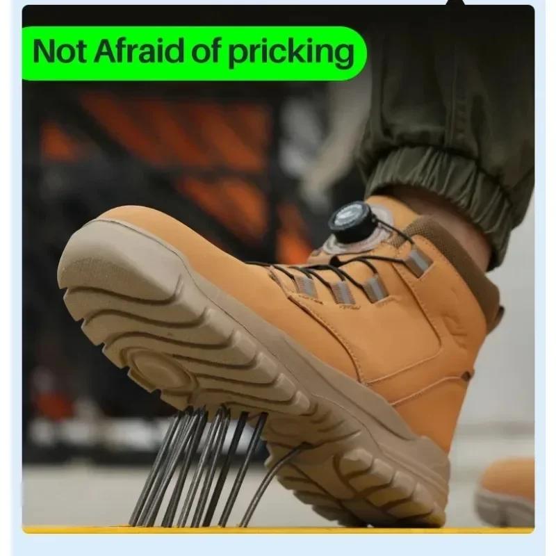 Men's Safety Shoes Rotating Button Men's Boots Anti-smash Anti-puncture Working Shoes with Protection Breathable Work Shoes
