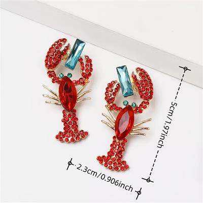 A Pair of Summer Beach Lobster Rhinestone Earrings, Perfect for Women's Hawaiian Vacation Parties. Ideal for Holiday Celebrations and Gift-giving