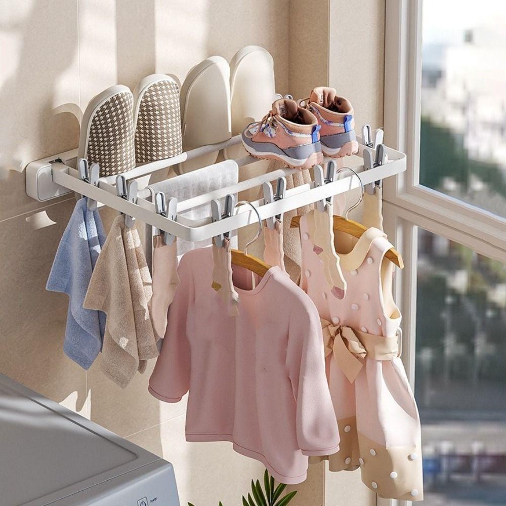 Anti-slip Sock Folding Clothes Dryer Windproof Multi-Clip Drying Rack Folding Drying Rack  Indoor