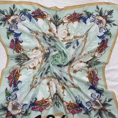 110 * 100Cm Simulated Silk Scarf, Headscarf, Retro Literary And Artistic Printing Scarf, Versatile Large Square Scarf
