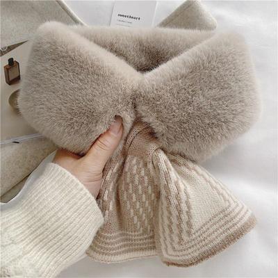 Scarf Women's Autumn and Winter Ins Versatile Korean Version of Plush Imitation Otter Rabbit Fur Scarf Stripe Thickened Warm Neck Fur Collar