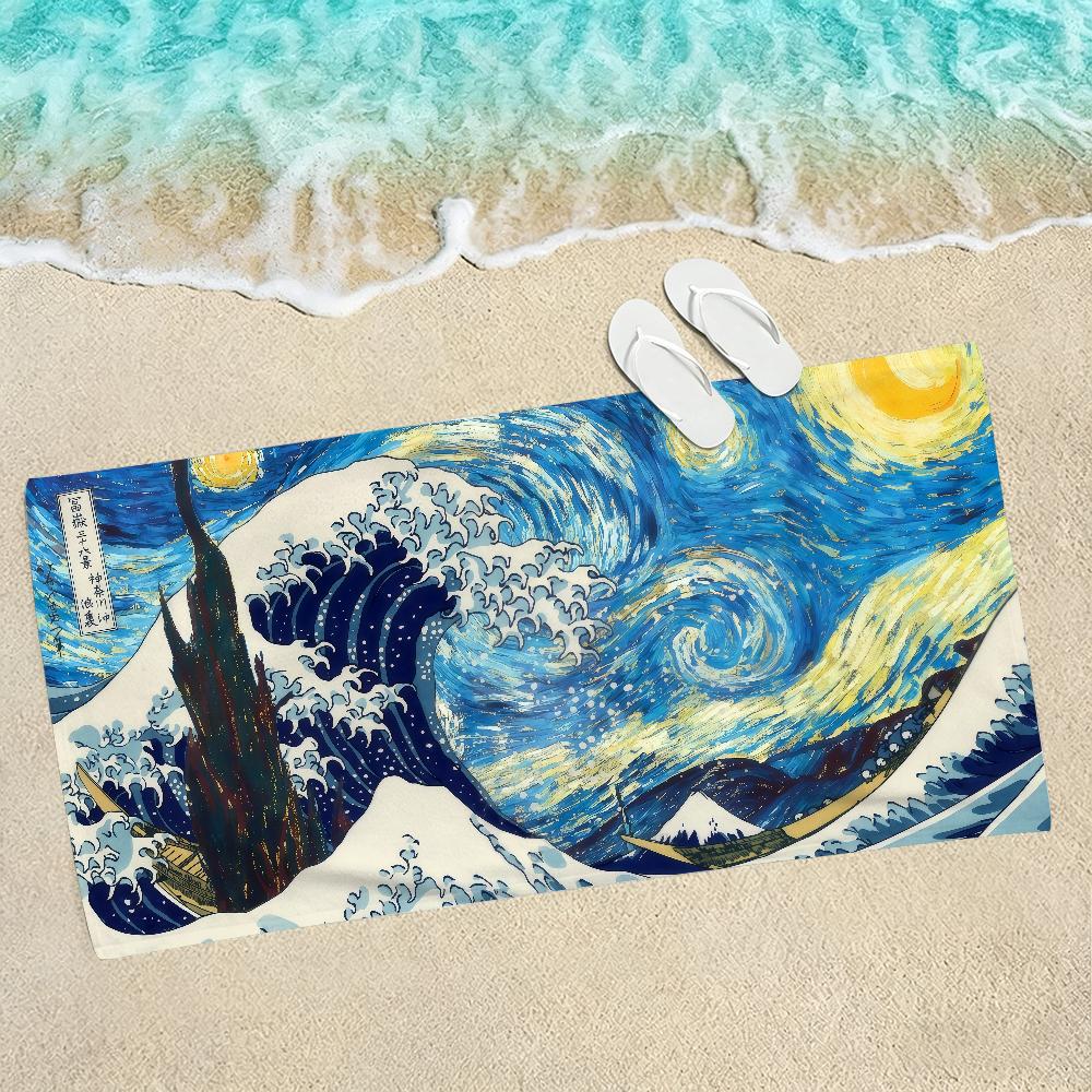 Katsushika Art Great Waves Cartoon Towel Towels For Beaches Yoga Studios Gyms Hot Springs Swimming Pools And Picnics