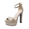 Spring and Summer New 13cm Super High Heel Sandals Thick Heel Waterproof Table with Sequins Fashion Women's Shoes Model Catwalk