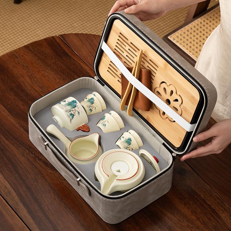 Travel Kung Fu Tea Set Portable Tea Pot Tea Cup Storage Tea Tray Small Set Light Luxury Outdoor Camping Equipment