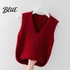 Solid Color V-neck Top Women Knitting Vest V-Neck Sleeveless Twist Texture Pullover Sweater Casual Daily Wear Layered Knit