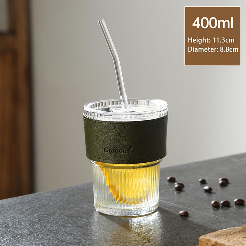 High Profile Horizontal Glass Straw Vertical  Cup With Lid Water Cup Iced Americano Latte Cup