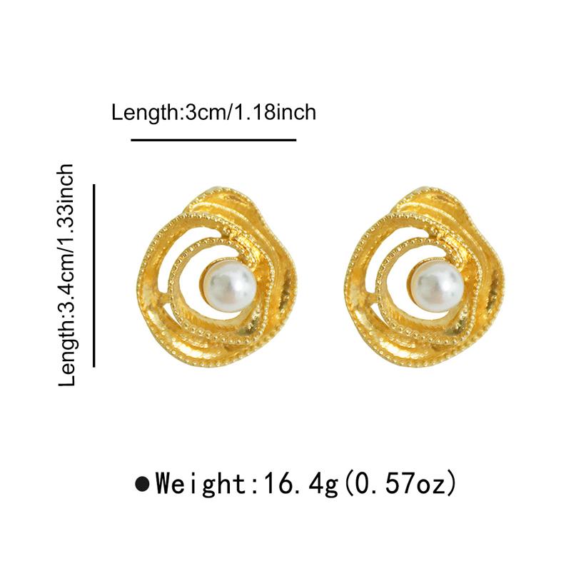 

Luxury Imitation Pearl Geometric Stud Earrings for Women Fashion Metal Thread Wrapped Hollow Earrings Party Zircon Gifts