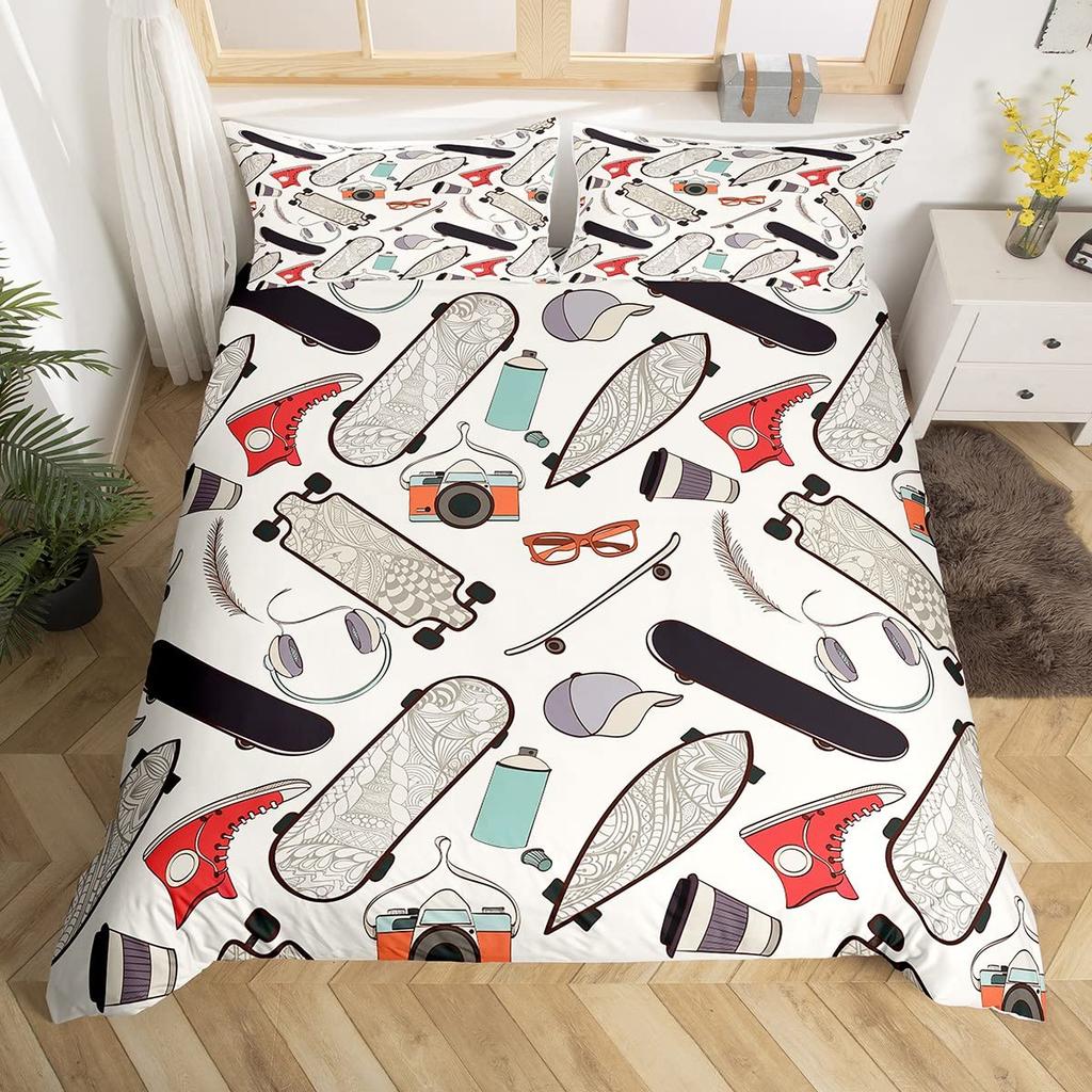 Skateboard Duvet Cover Set Sports Hipster Bedding Set For Kids Boys Teens 3D Skate Board Comforter Cover Street Culture