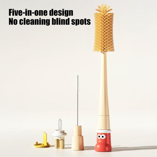 5-In-1 Multi-functional Cup Cleaning Brush Cartoon Boot Long Handle Silicone Brush Baby Bottle Cup