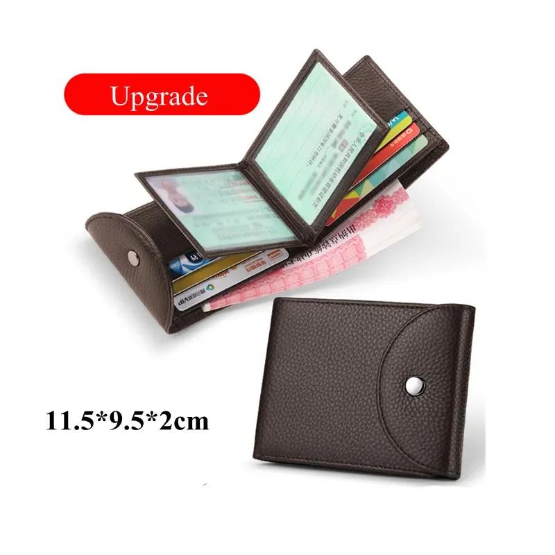 Ultra-Thin Genuine Leather Driver's License Case Men's Small Short Wallets Purses Multi-Slot Credit Bank ID Card Holder Package