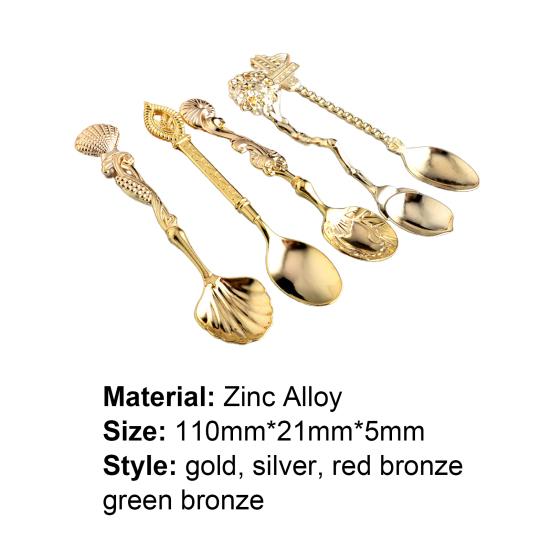 5Pcs/Set Coffee Scoop Antique Graceful Shape Alloy Royal Style Table Spoon for Home
