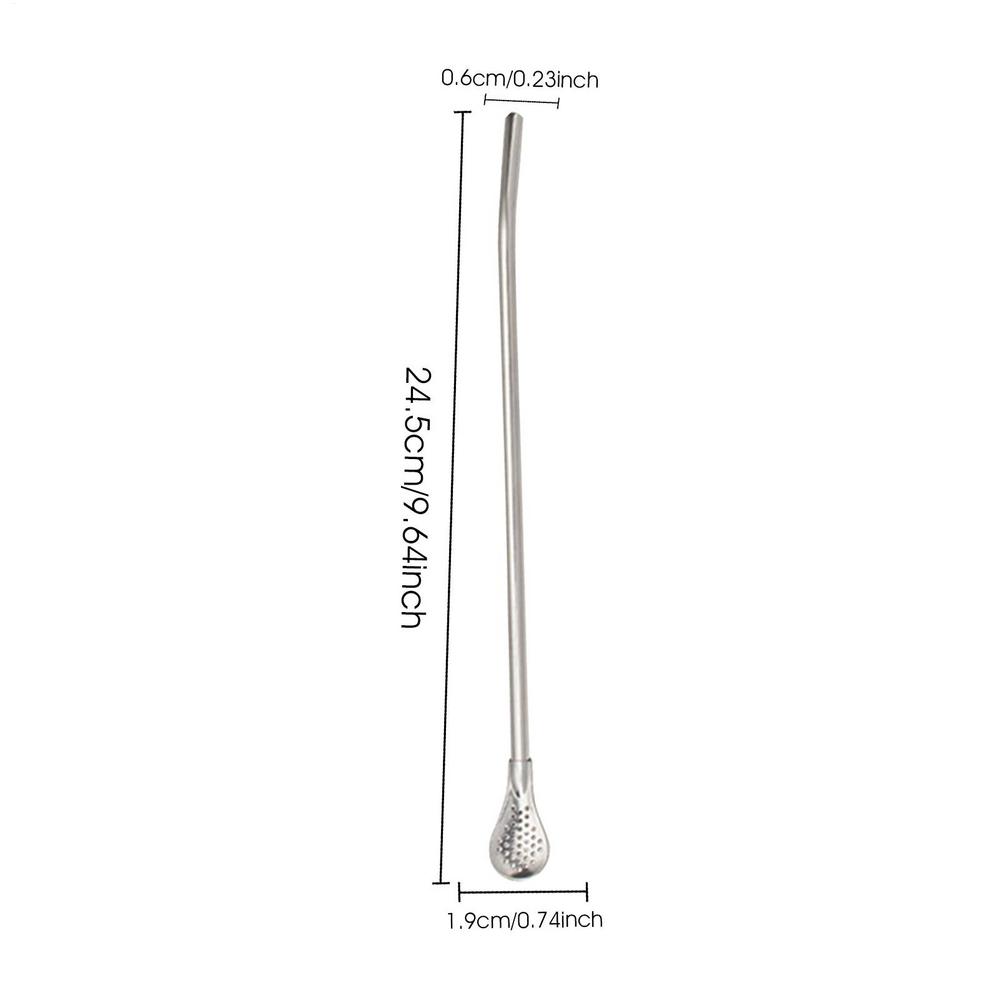 Removable Stainless Steel Straw Filter Spoon with Cleaning Brush Reusable Metal Straw Spoon Cocktail Stirrer for Drinking Tea