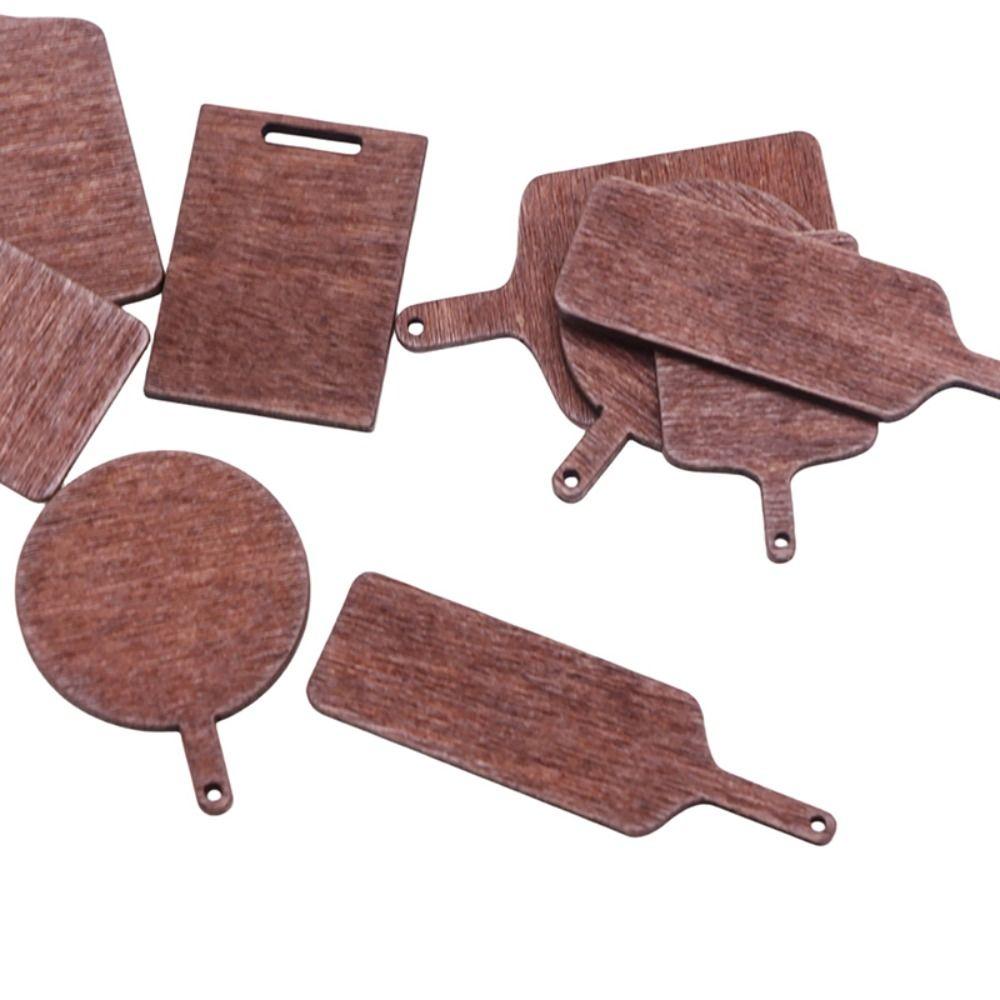 5Pcs Wood Dollhouse Kitchen Accessory Round Square Bread Dessert Board Miniature Scene