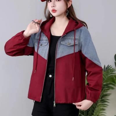 Women's Spring and Autumn Fashion Loose Casual Short Denim Stitching Jacket - Hooded Top