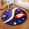Cute cartoon circular carpet, sky night moon star rocket plane children's room anti slip floor bedroom decoration carpet
