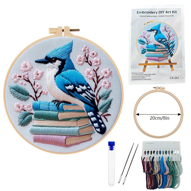 

Cardinal Embroidery Kits for Beginners with Bird Flower Book Pattern,Adults Starter Cross Stitch Kit DIY Needlepoint
