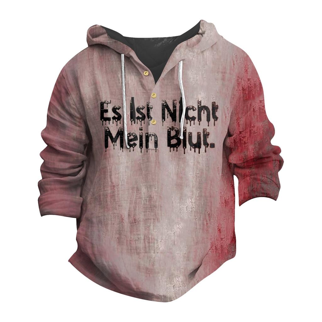 Halloween Printed Men's Shirt, Hooded Long-sleeved Hooded Spring And Summer Casual Daily Wear