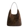 Leopard print plush bag women's autumn and winter fashion fluffy tote bag versatile large-capacity shoulder bag
