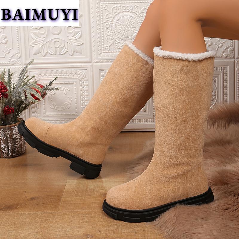 Fur Flats Platform Women Snow Knee High Boots Winter New Shoes 2025 Trend Warm Short Plush Chelsea Boots Casual Sneakers Botas