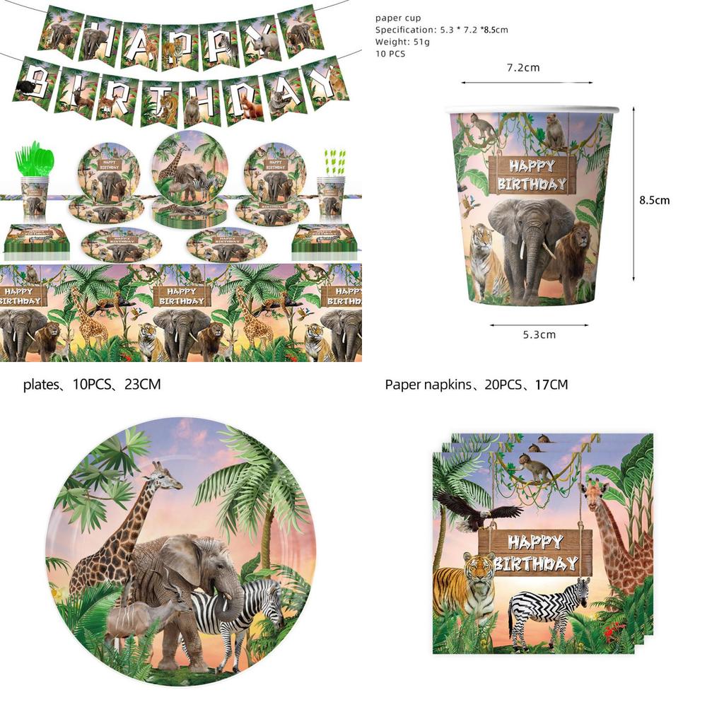 Jungle Animal Zoo Birthday Party Supplies For Boys Jungle Theme Decorations For Baby's First Birthday Tableware And Tablecloth
