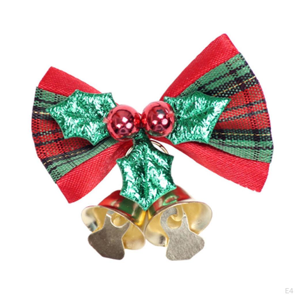 4Pcs Christmas Bow Bell Supplies Glitter Pendant Crafts Topper Charm Xmas Tree Hanging Decorations