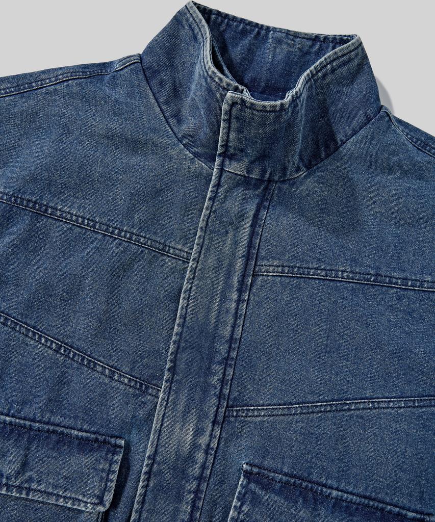 Verdnt Contrast Cut Line Denim Zip-Up Jacket [Indigo]