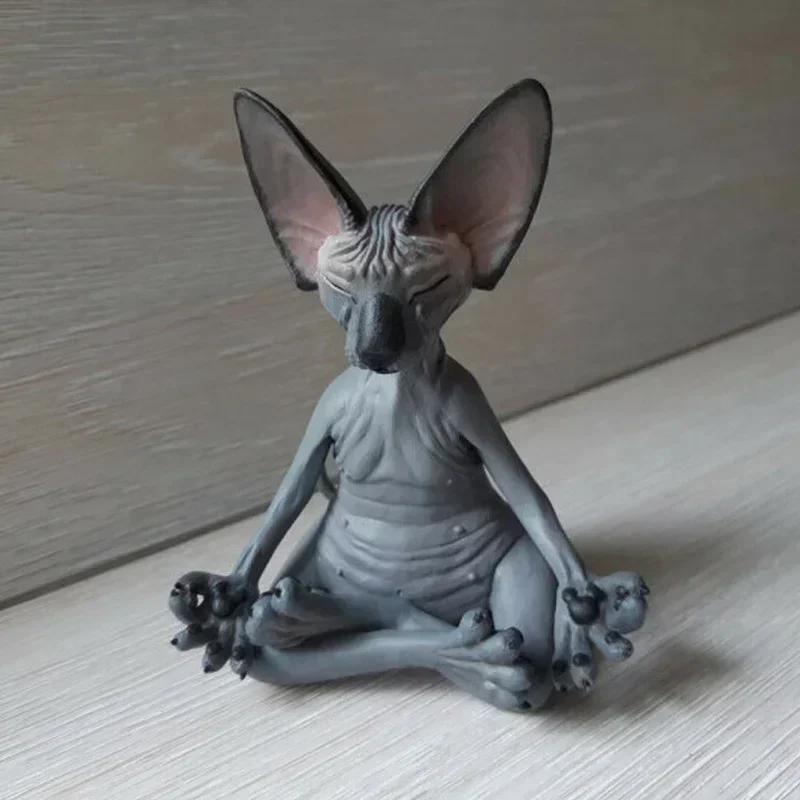 Nová Meditace Jóga Šťastná Kočka Rozmarný Buddha Sfinga Figurka Umělecká Dekorace Socha Venkovní Zahradní Socha Domácí Dekorace Řemesla