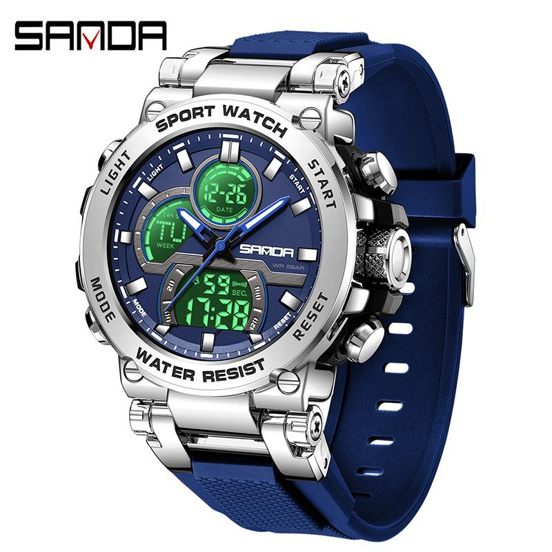 SANDA Watch Cool Trend Multifunctional Sports Waterproof Dual Display Electronic Watch