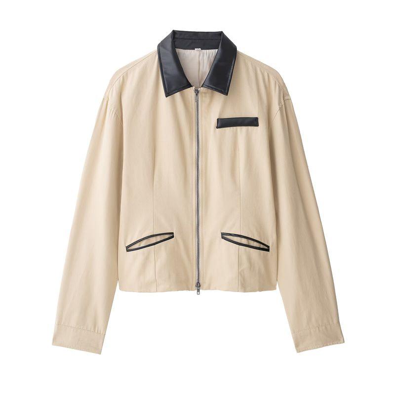 

New Arrivals Women s Clothing Zr European and American Style Foreign Trade Fashionable Simple Versatile Waist-Tightening Jacket with Zipper Khaki L