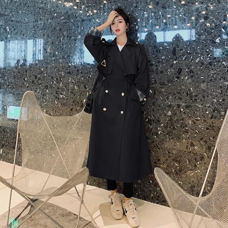 Jarní a podzimní nová velká větrovka pro tlusté Mm ženy Dlouhé volné topy nad kolena pro tlusté dívky Volné kabáty pro ženy