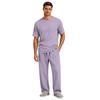 Men's Short Sleeve Pajama Set with Button Crotch and Elastic Waist Drawstring Pants for Sleepwear