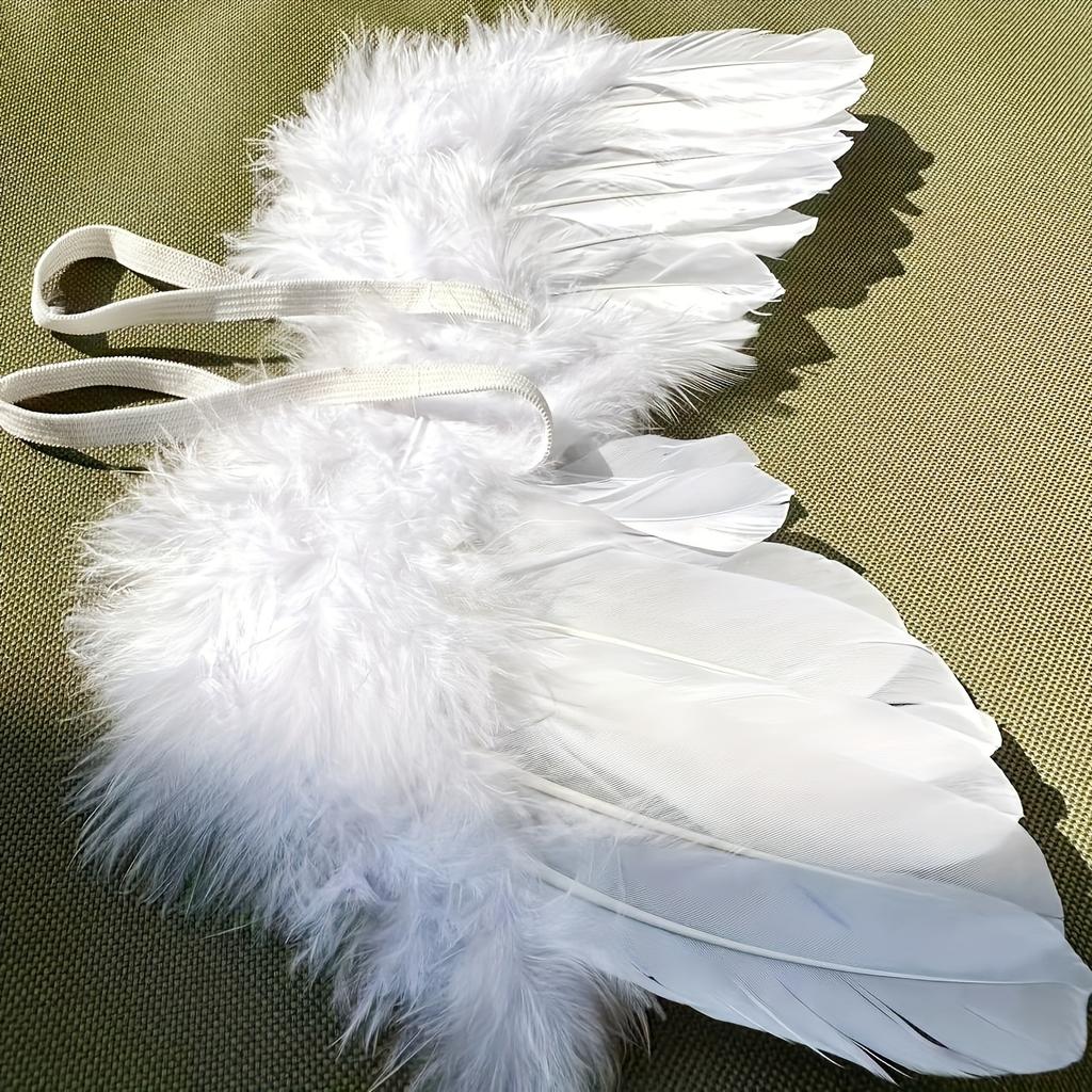 Elegantes Engelsflügel & Tiara Set Bequeme weiße gefiederte Flügel Foto-Requisiten für 0-6 Monate Geburtstags-Fotografie-Zubehör