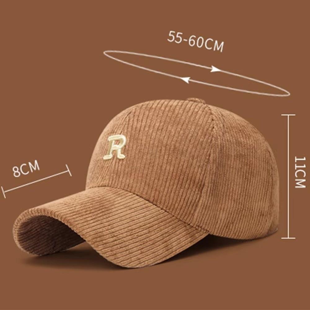3D Embroidered 'R' Letter Corduroy Baseball Cap Solid Color Adjustable Strap Sunscreen Hat Breathable Sun Hat Outdoor Sports