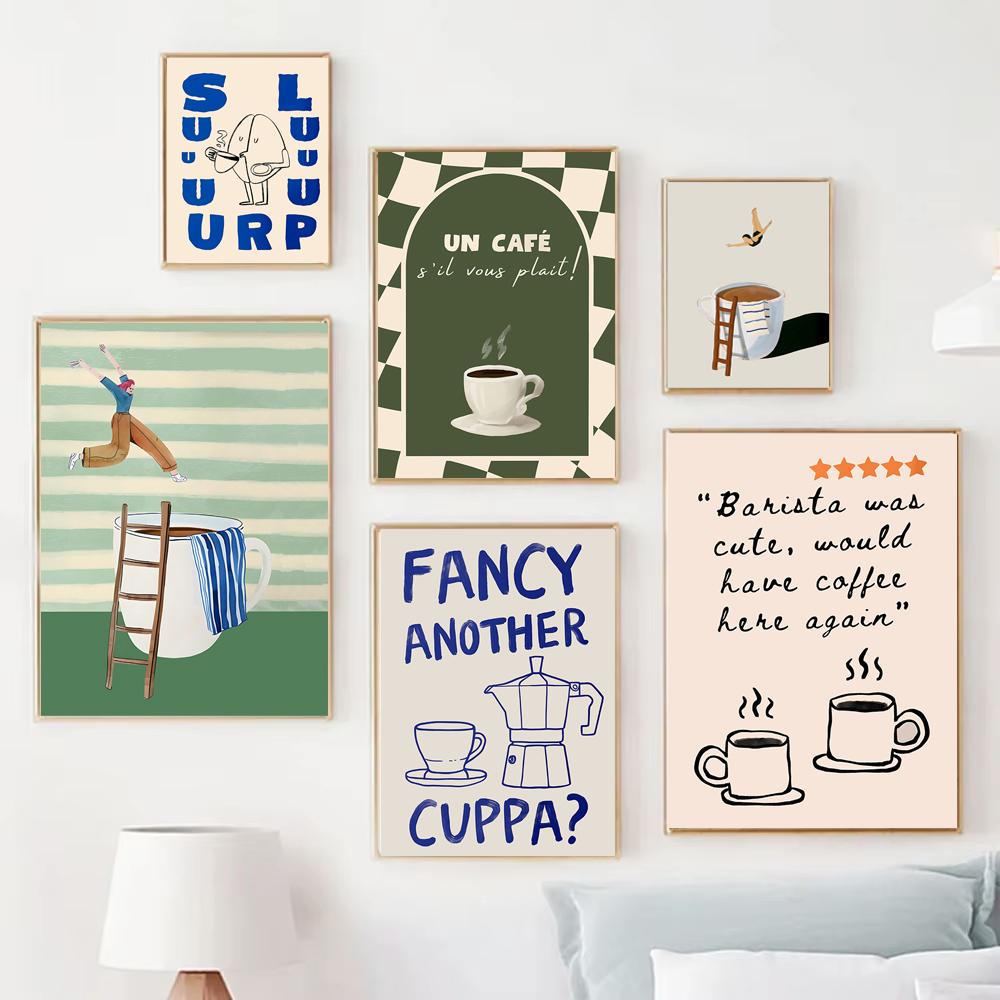 Funny Coffee Diver Art Poster New Wave Kitchen Tea Bar Wall Art Decoration Coffee Shop Wall Decor Home Office Decor Perfect Gift