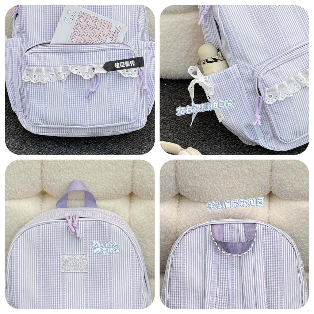 Schoolbag Korean simple casual striped schoolbag female junior high school student backpack large capacity class commuter travel backpack