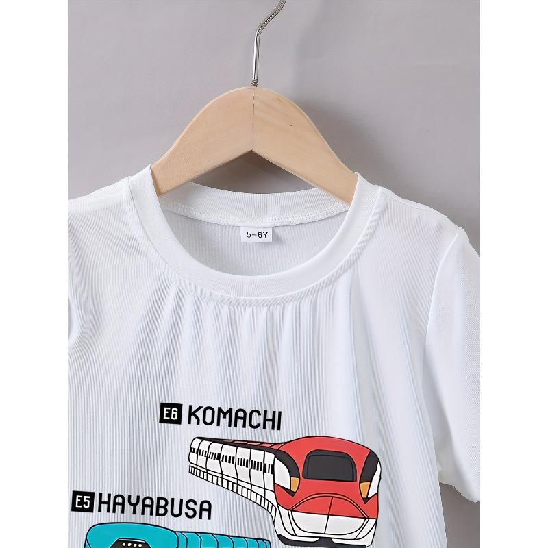 European Sizes Boys' Summer Short-Sleeve T-Shirt with a 'Speed Train' Print