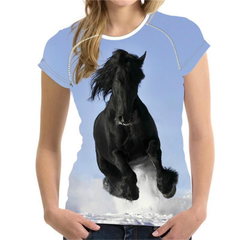 Summer Round Neck 3D Horse Printed Top Fashionable Casual Short Sleeved Women's T-shirts