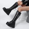 Fashion Winter High Heels Chain Chelsea Boots Platform Knee High Women Luxury Shoes Fashion New Trend Lace Up Wedges Zipper Boots