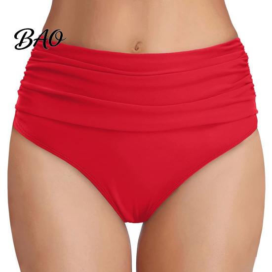 Tummy Control Bikini Bottoms High Waisted for Women, Swimming Retro Style Bottom Trunks, Flexible Fit Ruched Detailing Beach Shorts Swimwear