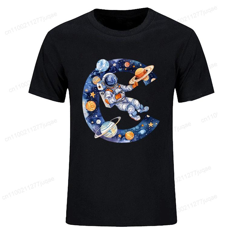 Summer Men's T-shirt Top Short Sleeved Fashionable Men's T-shirt Watercolor Space Letter Fun Men's T-shirt Boys and Children's T-shirt Casual Clothing