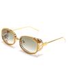 New steampunk-style hollow metal oval sunglasses with a futuristic design, featuring a unique and trendy handmade chain and available in multiple