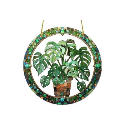 Potted Flowers Colorful Acrylic Window Hanging Ornament Outdoor Wall Art For Garden Decoration Weather Resistant Pendant