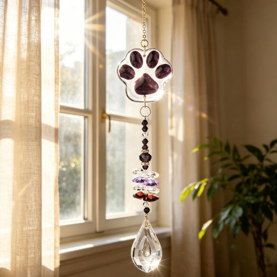Crystal Cat Paw Wind Chimes, Crystal Suncatchers for Windows Hanging, Prism Rainbow Maker for Indoor Outdoor Home Garden Decor