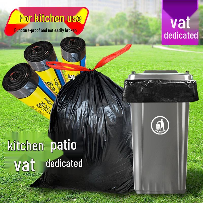 Large Drawstring Kitchen Trash Bags - Thick, Automatic Closure, Household Roll