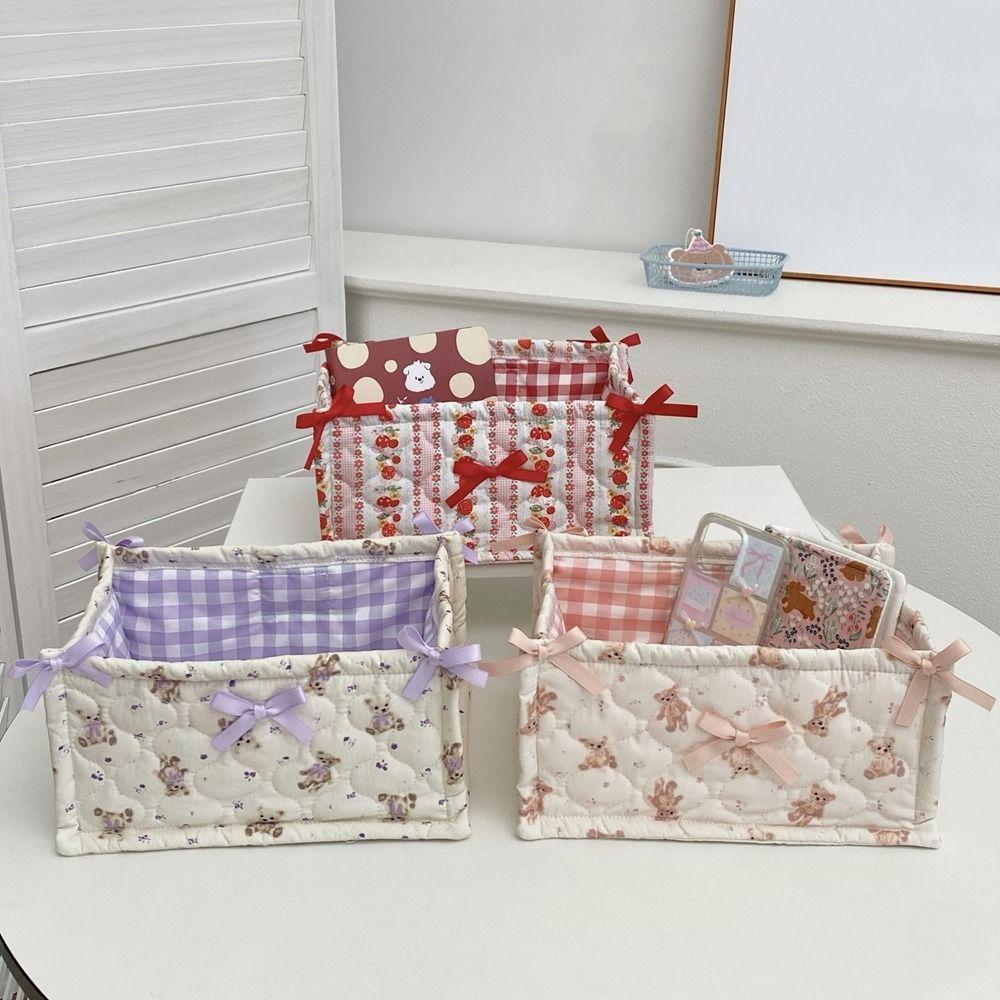 Cotton Quilted Storage Basket Ins Style Sundries Organizing Bag Desktop Storage Basket  Student