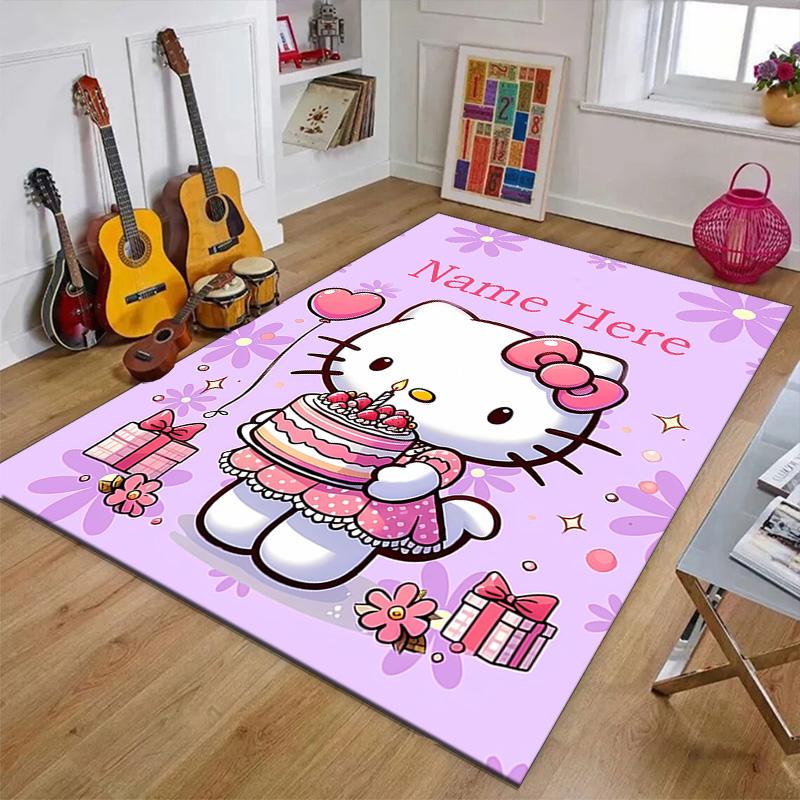 Custom HelloKitty Mat Personalized Name, Polyester Washable Indoor Entryway Rug, Gift for Christmas, Easter, Thanksgiving Day