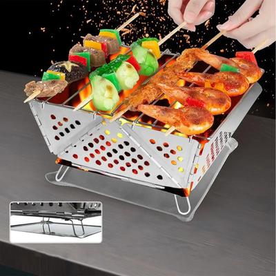 Portable Wood Stove Stainless Steel Mini Folding Barbecue Grill Portable Wood Stoves Burner Charcoal BBQ Grill Camping Accessory