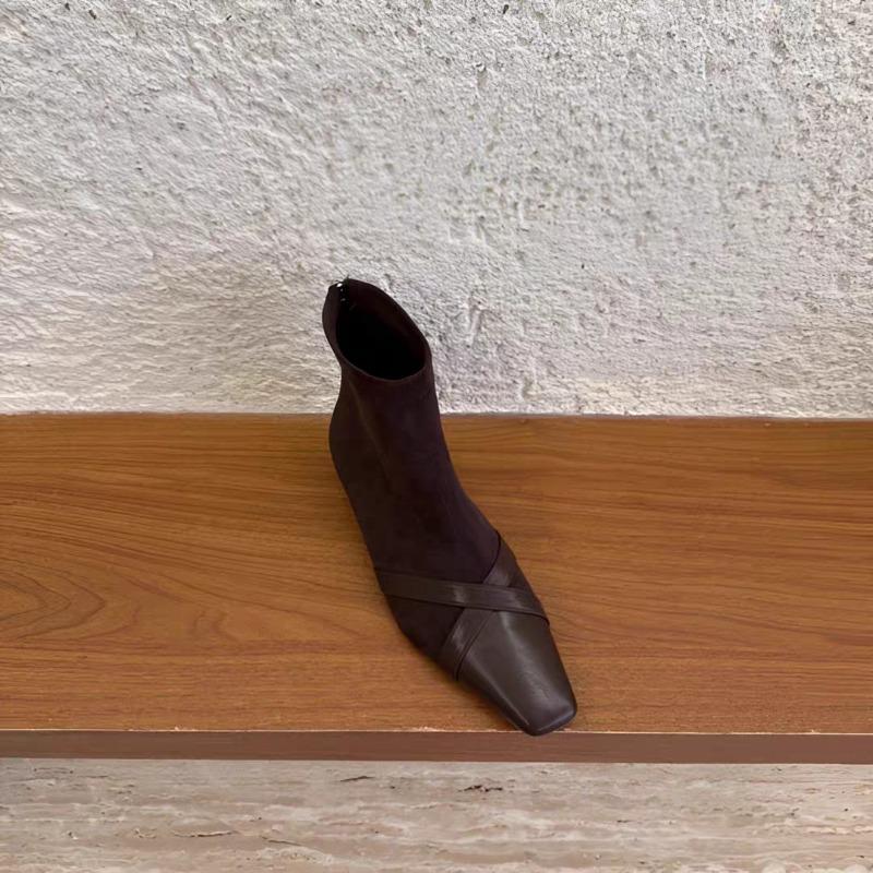 Fashion Low Heel Booties Autumn New Square Toe Spliced Flannelette Rear Zipper Soft Sole Anti-Slip Wear-Resistant Single Boots